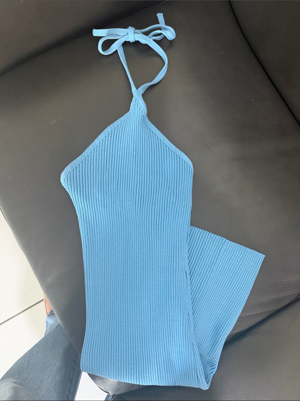 Ribbed Halter Knit Top - Sky Blue
